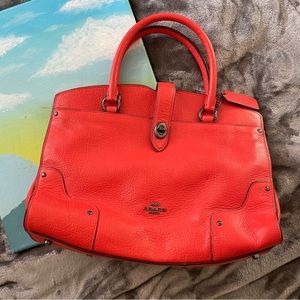 Coach Mercer Satchel 30 Dark Gunmetal & Deep Coral Grain Leather Purse